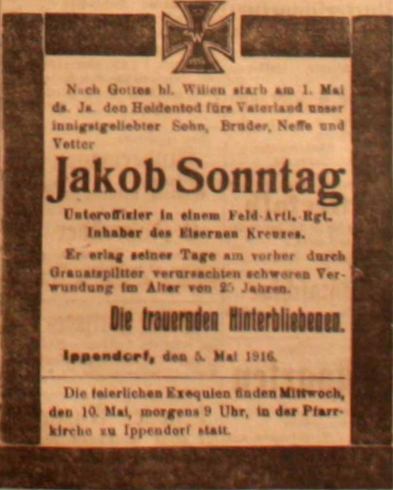 Anzeige in der Deutschen Reichs-Zeitung vom 6. Mai 1916