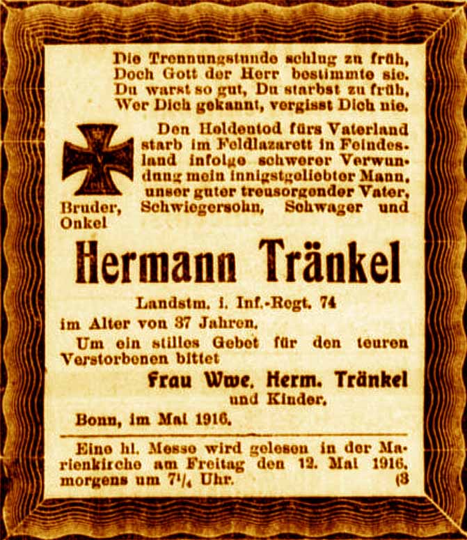 Anzeige im General-Anzeiger vom 10. Mai 1916