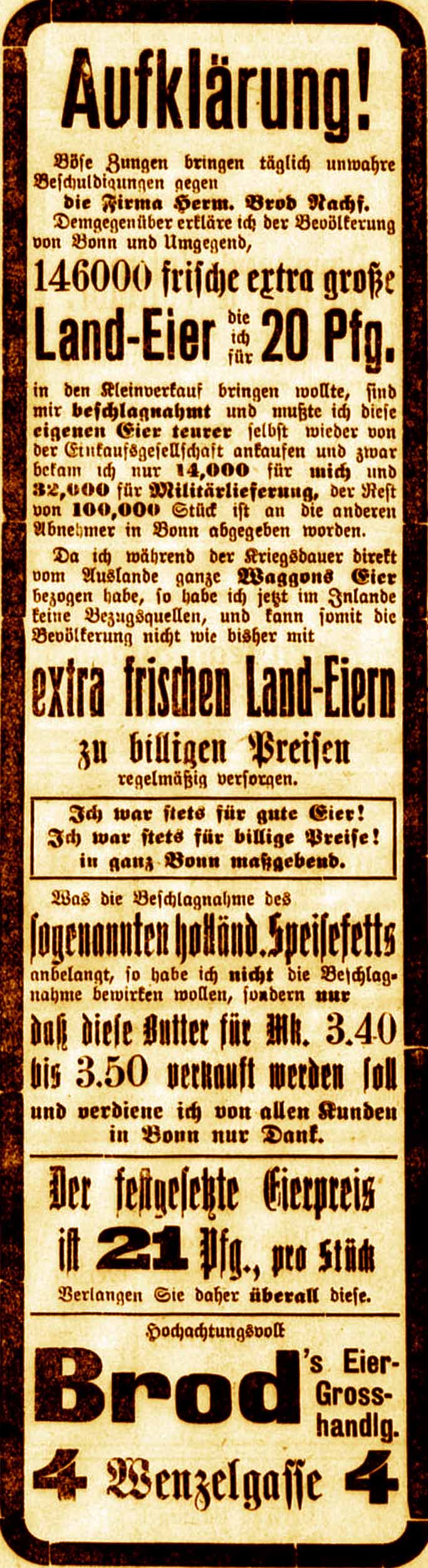 Anzeige im General-Anzeiger vom 21. Mai 1916