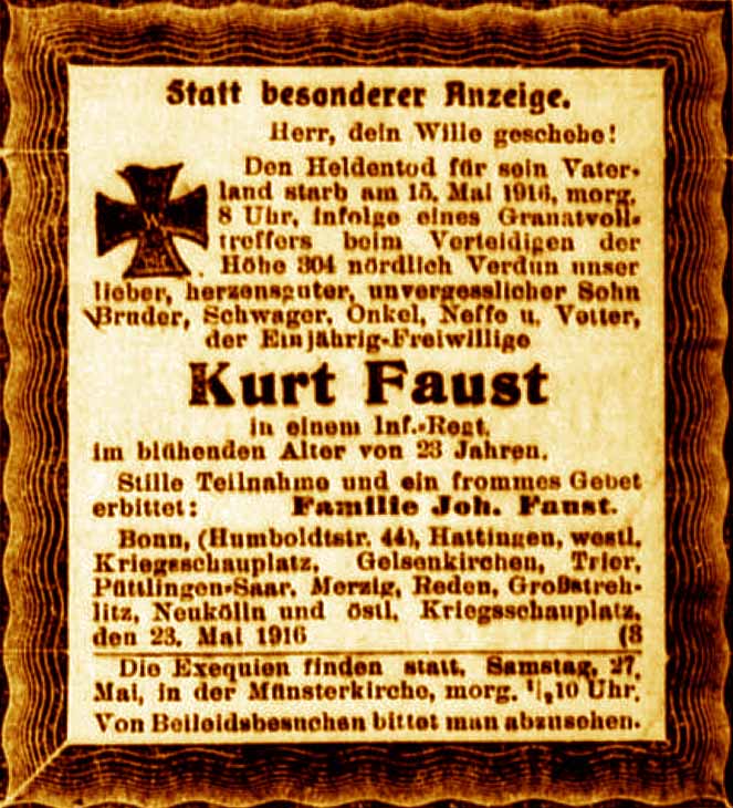 Anzeige im General-Anzeiger vom 24. Mai 1916