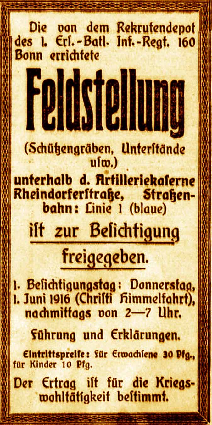 Anzeige im General-Anzeiger vom 31. Mai 1916
