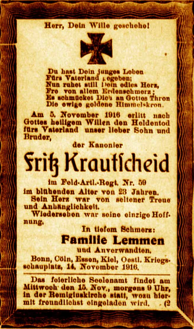 Anzeige im General-Anzeiger vom 14. November 1916