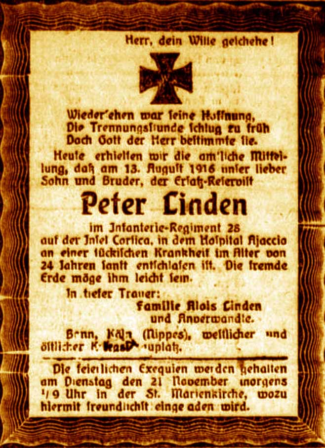 Anzeige im General-Anzeiger vom 19. November 1916