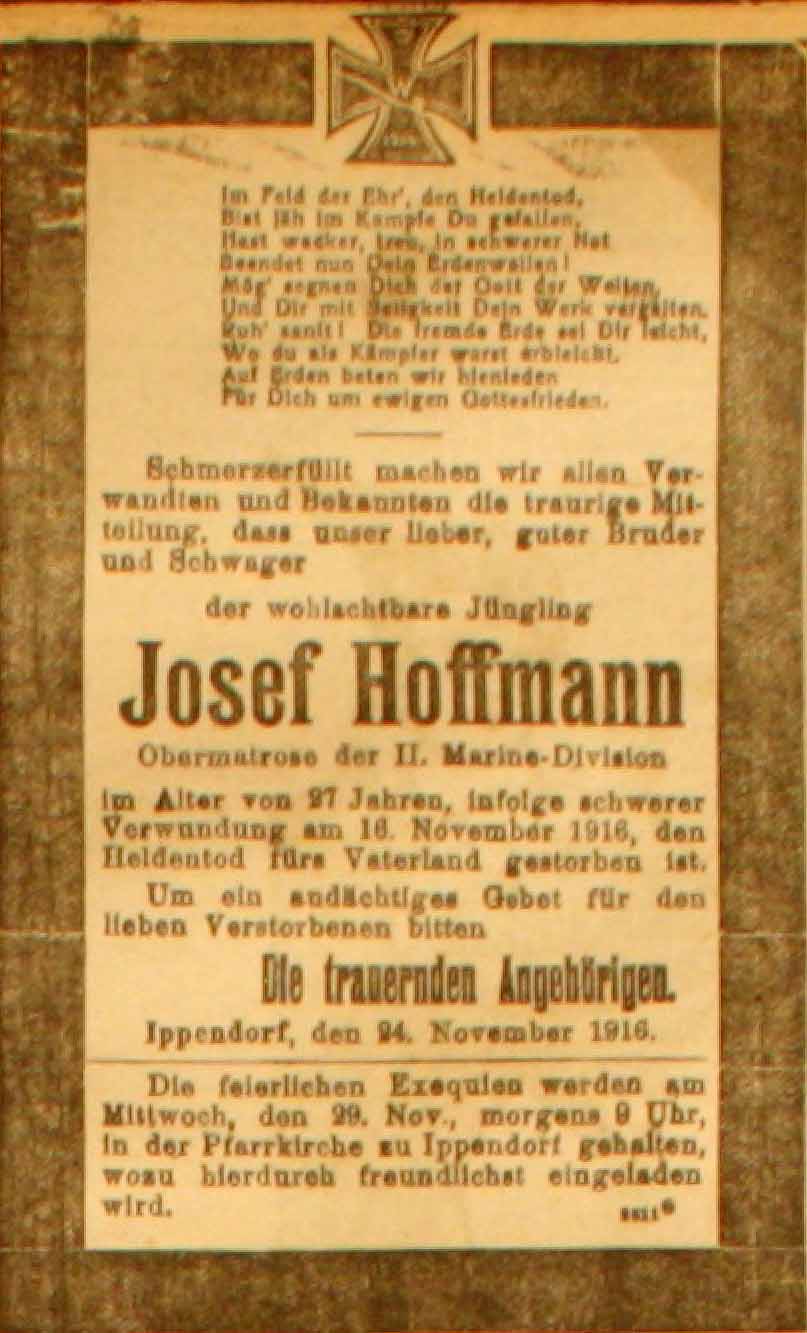 Anzeige in der Deutschen Reichs-Zeitung vom 26. November 1916