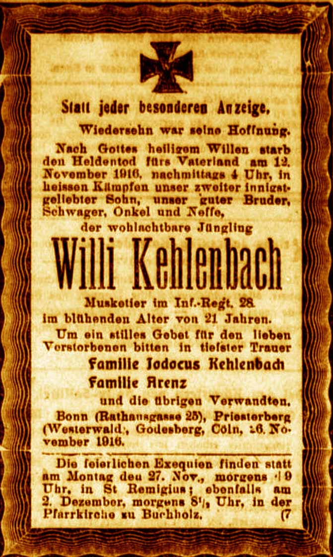 Anzeige im General-Anzeiger vom 26. November 1916
