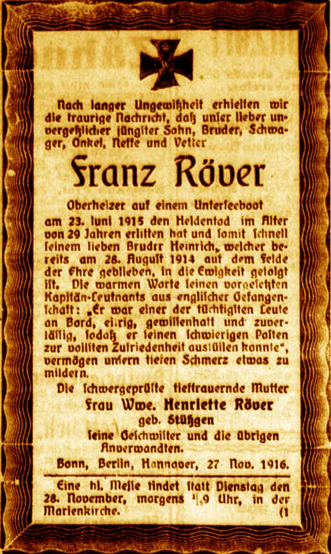 Anzeige im General-Anzeiger vom 27. November 1916