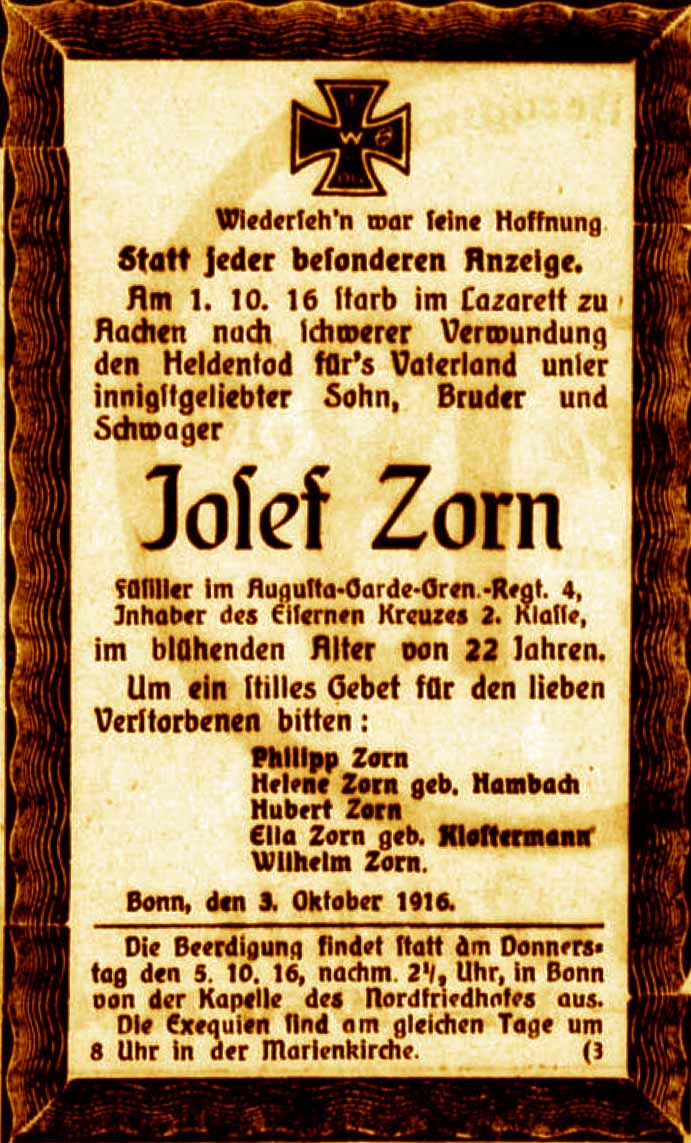 Anzeige im General-Anzeiger vom 4. Oktober 1916