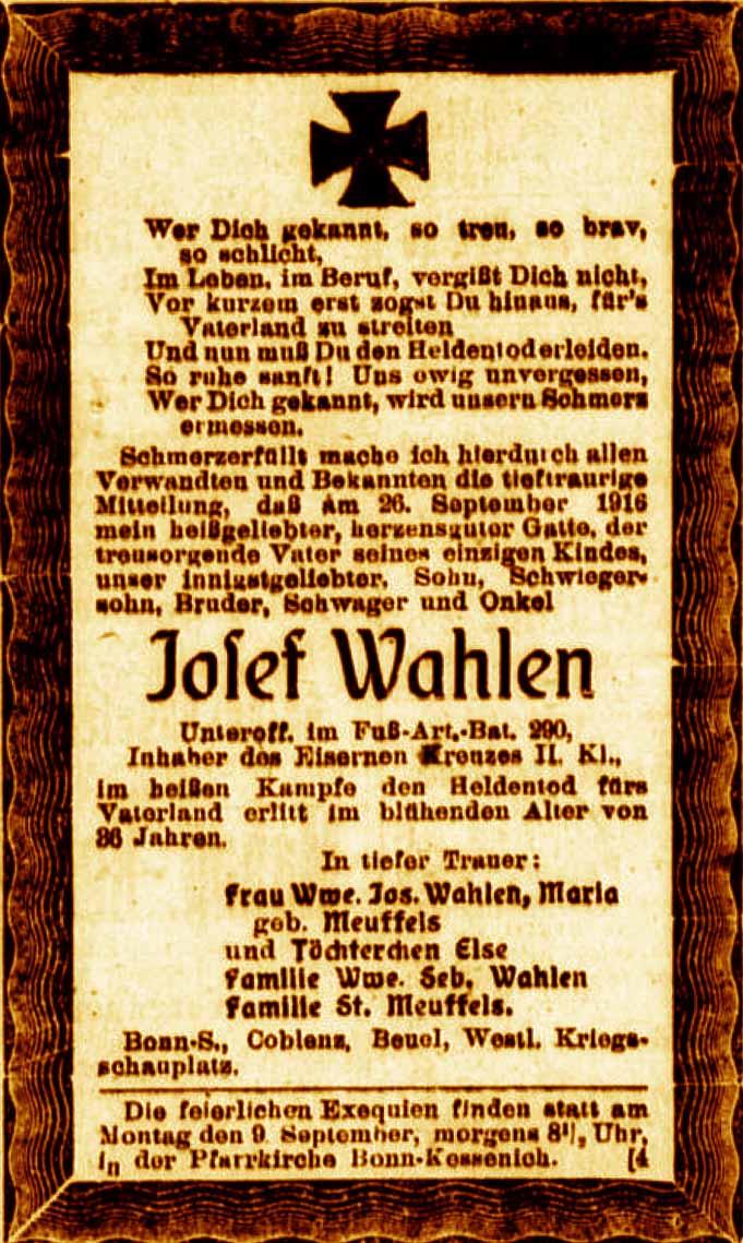 Anzeige im General-Anzeiger vom 5. Oktober 1916