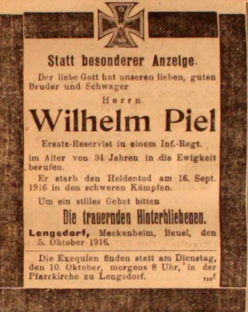Anzeige in der Deutschen Reichs-Zeitung vom 7. Oktober 1916