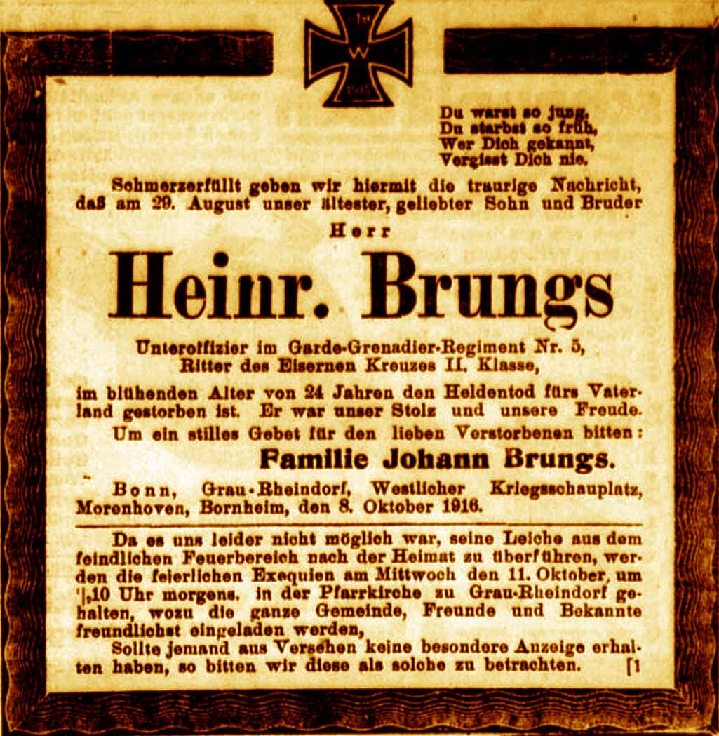 Anzeige im General-Anzeiger vom 9. Oktober 1916