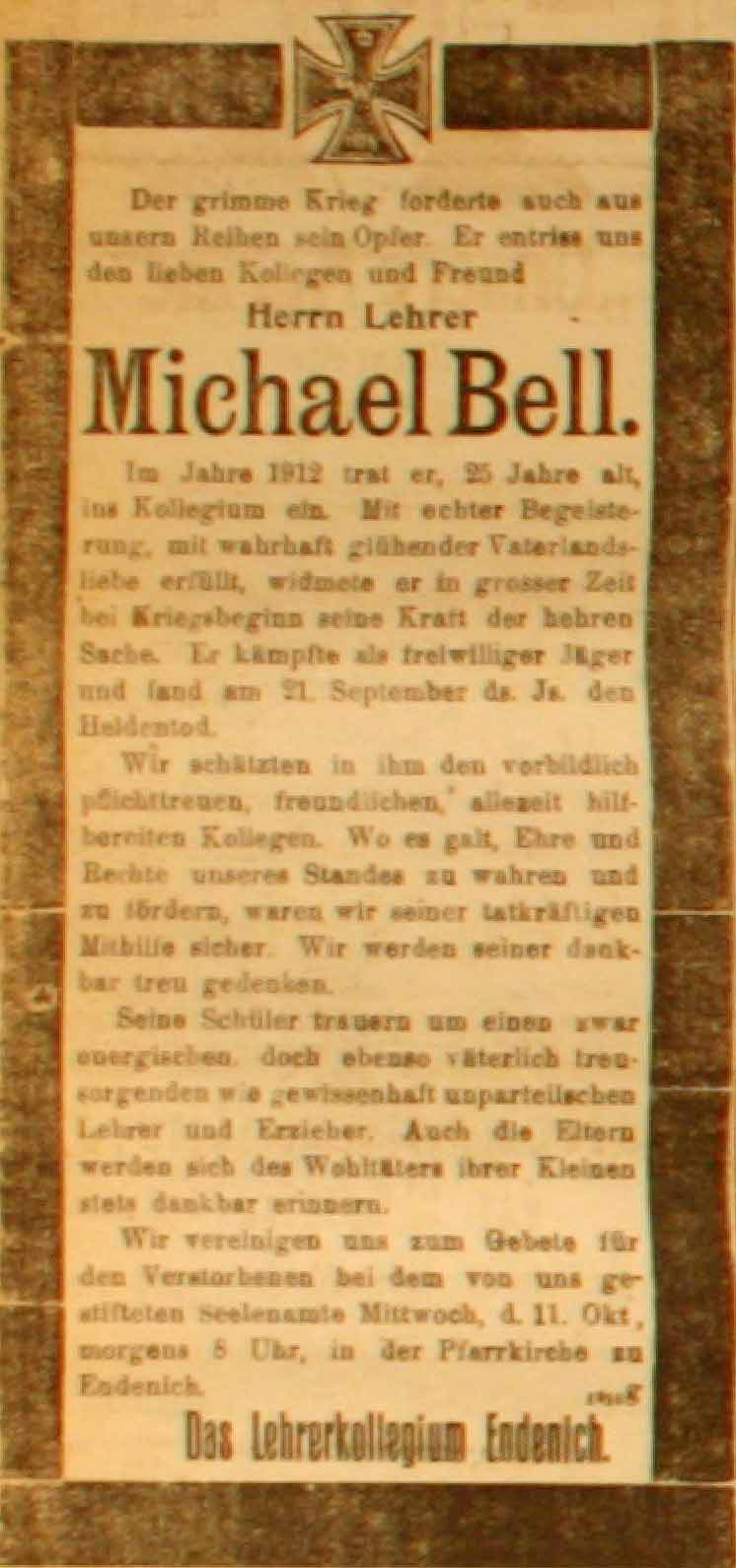 Anzeige in der Deutschen Reichs-Zeitung vom 10. Oktober 1916