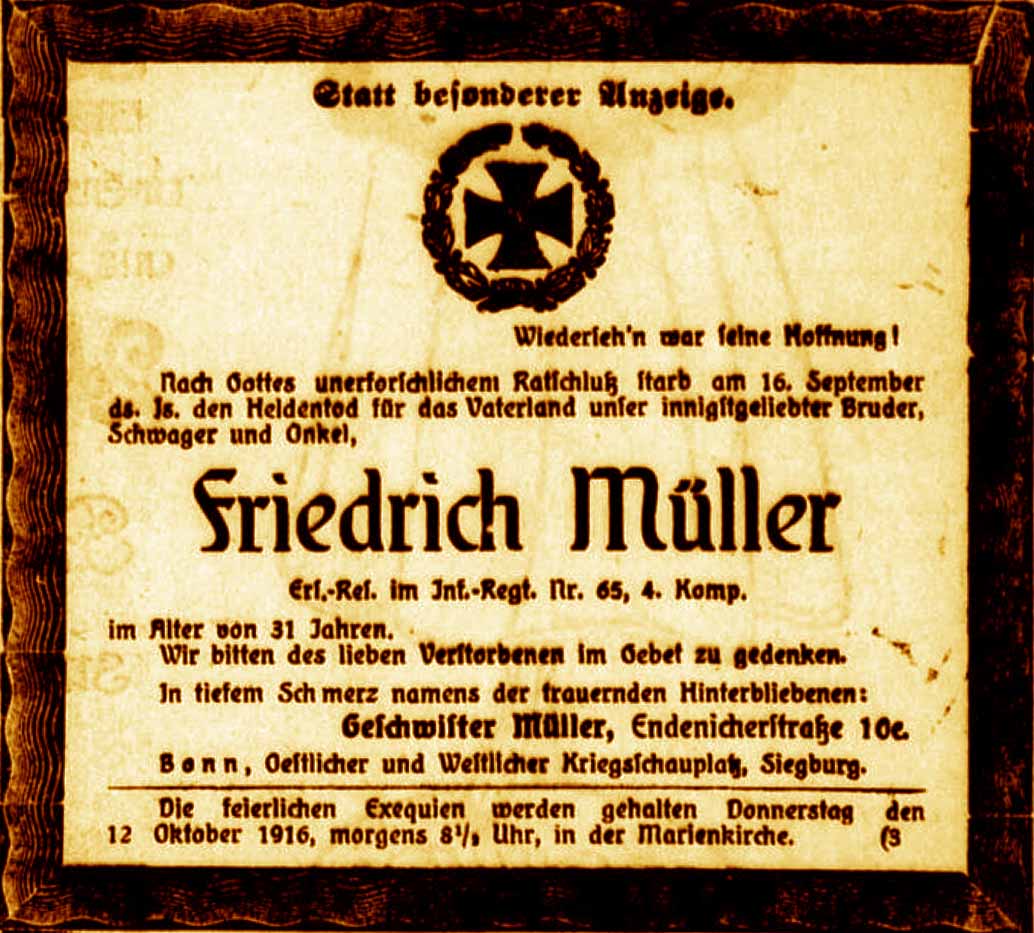Anzeige im General-Anzeiger vom 11. Oktober 1916