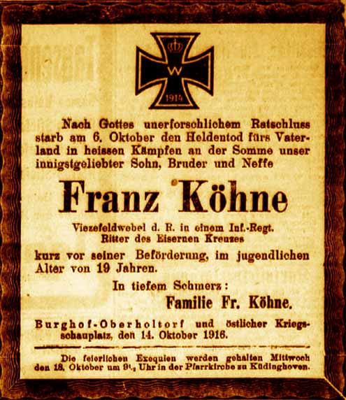 Anzeige im General-Anzeiger vom 16. Oktober 1916