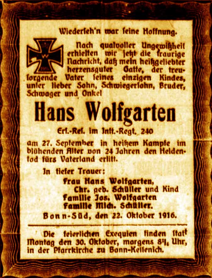 Anzeige im General-Anzeiger vom 22. Oktober 1916