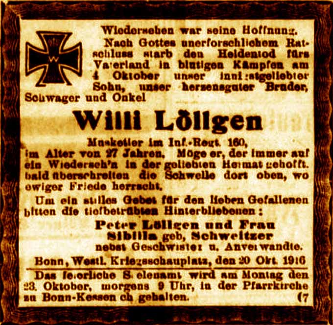 Anzeige im General-Anzeiger vom 22. Oktober 1916