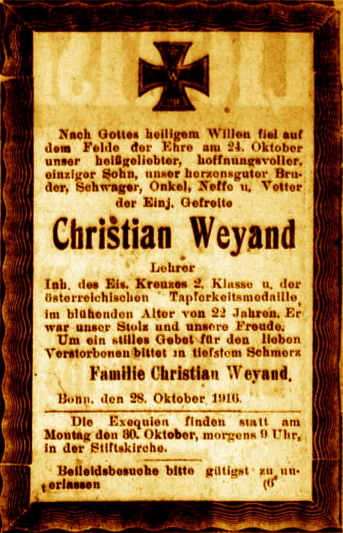 Anzeige im General-Anzeiger vom 28. Oktober 1916