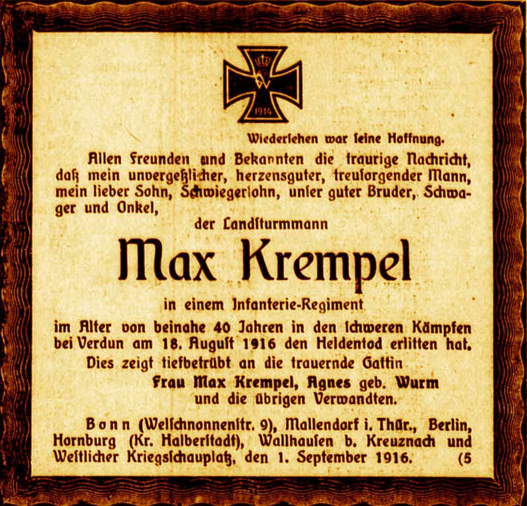 Anzeige im General-Anzeiger vom 1. September 1916