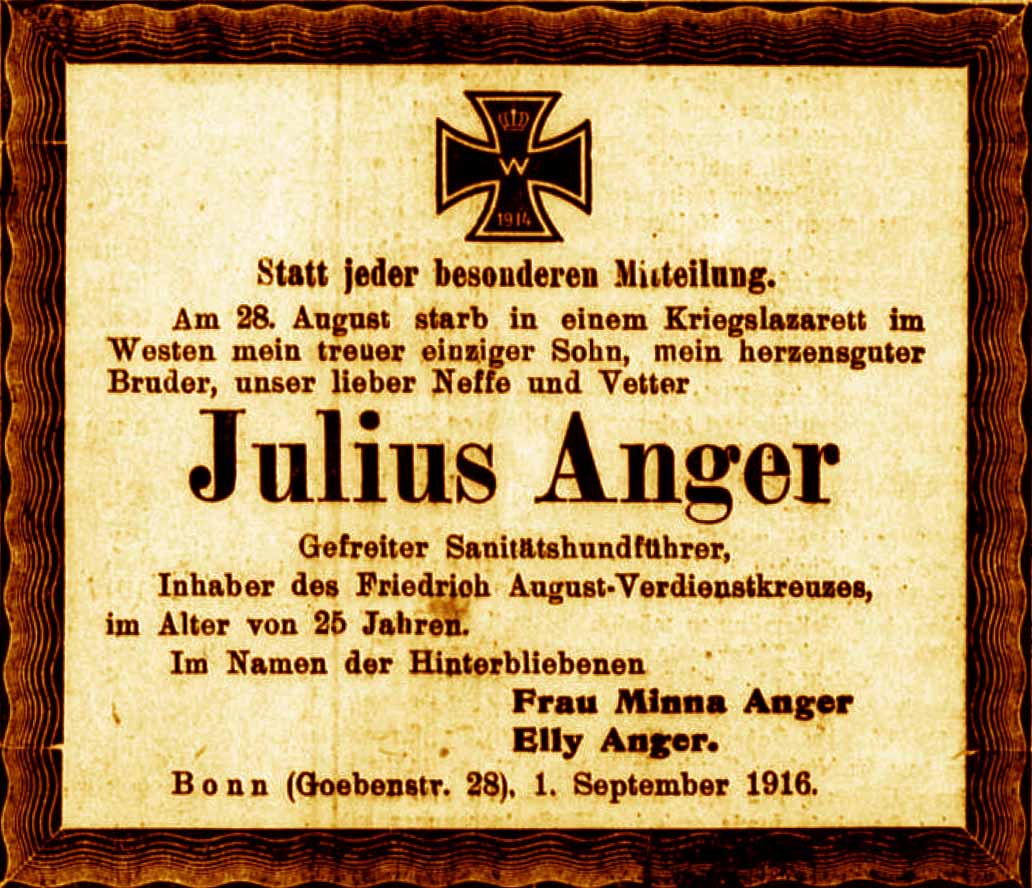 Anzeige im General-Anzeiger vom 1. September 1916