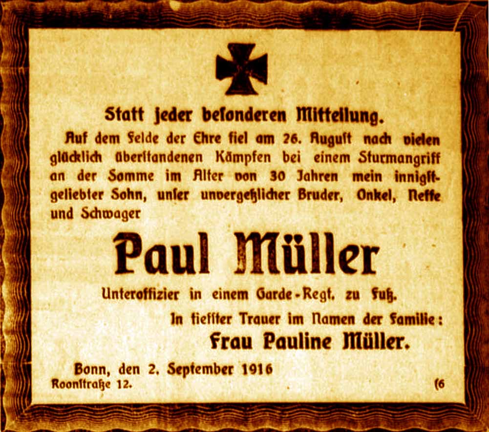 Anzeige im General-Anzeiger vom 2. September 1916