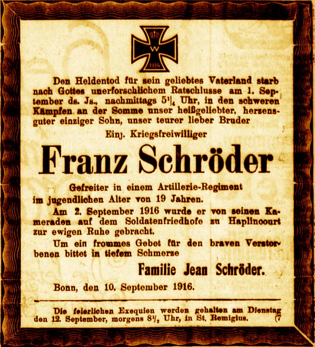 Anzeige im General-Anzeiger vom 10. September 1916