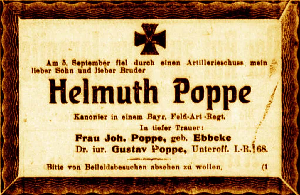 Anzeige im General-Anzeiger vom 12. September 1916