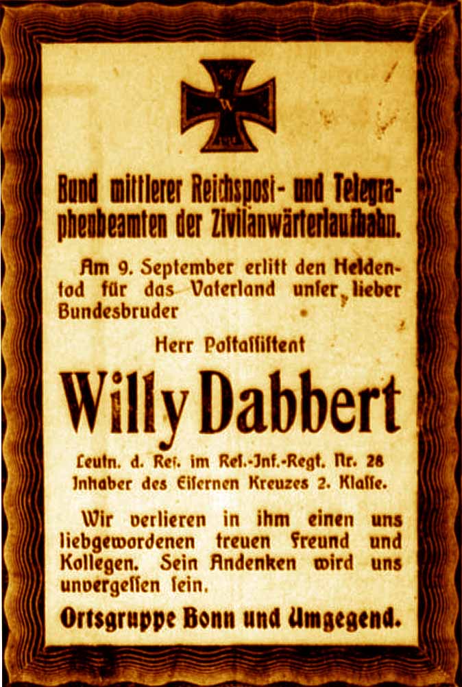 Anzeige im General-Anzeiger vom 20. September 1916