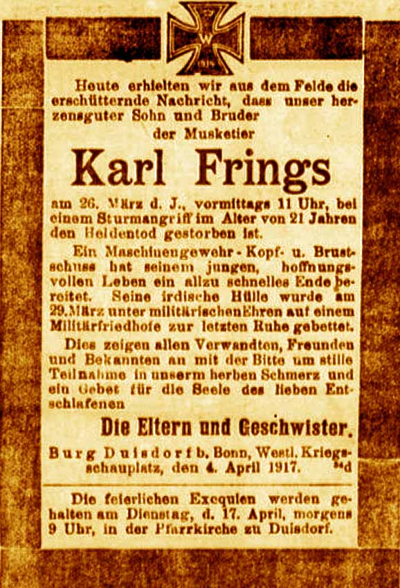 Anzeige in der Deutschen Reichs-Zeitung vom 8. April 1917