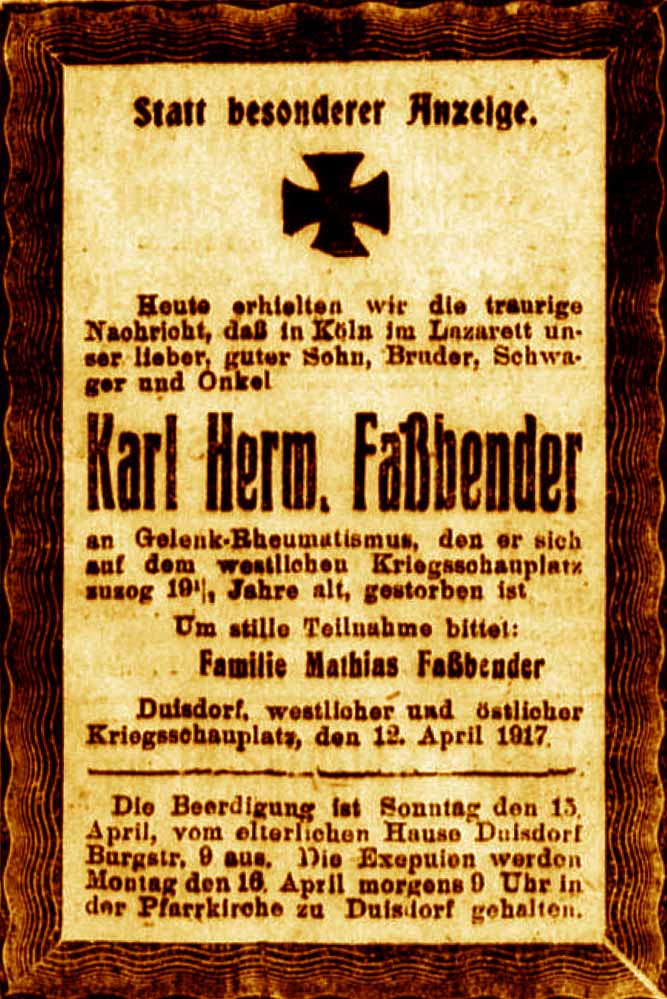 Anzeige im General-Anzeiger vom 14. April 1917