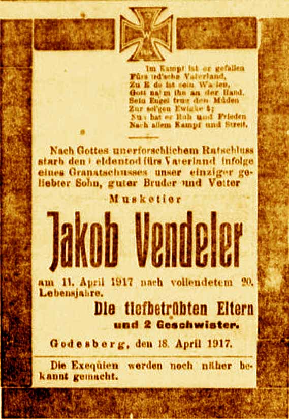 Anzeige in der Deutschen Reichs-Zeitung vom 19. April 1917