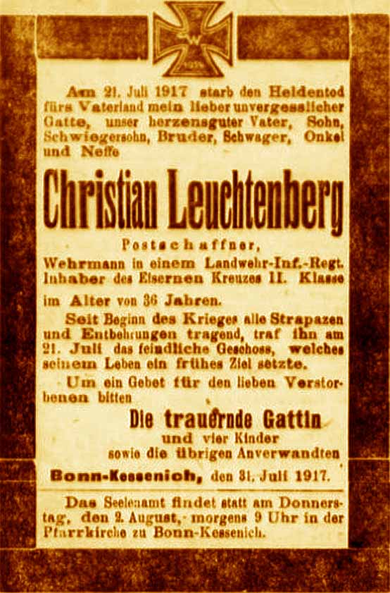 Anzeige in der Deutschen Reichs-Zeitung vom 1. August 1917