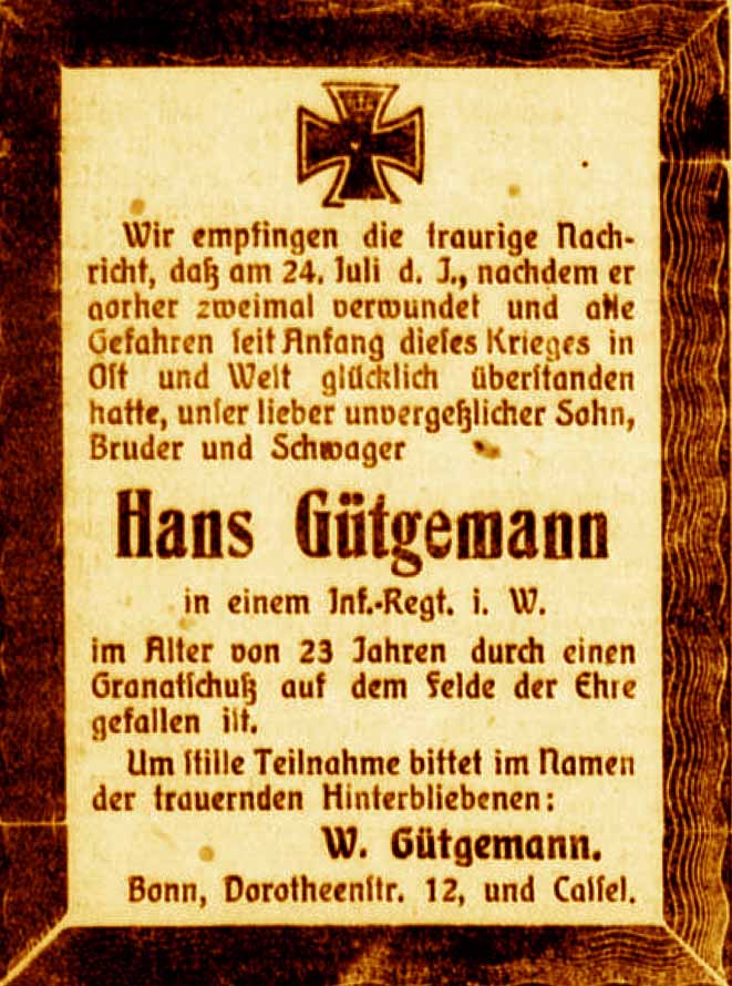 Anzeige im General-Anzeiger vom 8. August 1917