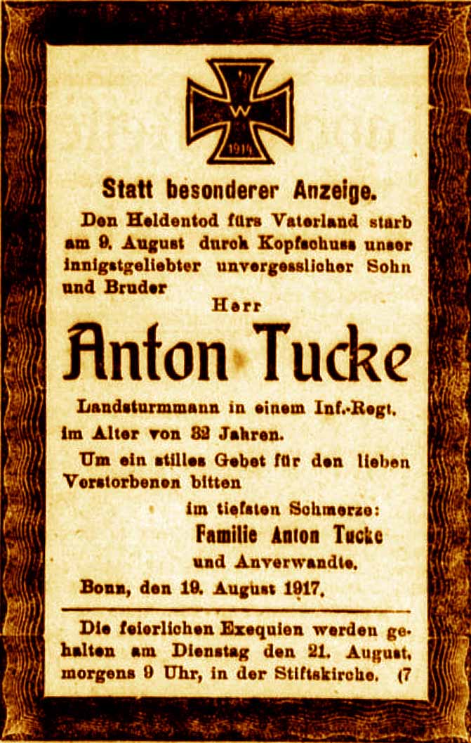 Anzeige im General-Anzeiger vom 19. August 1917