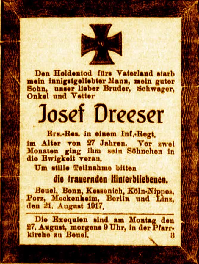 Anzeige im General-Anzeiger vom 22. August 1917