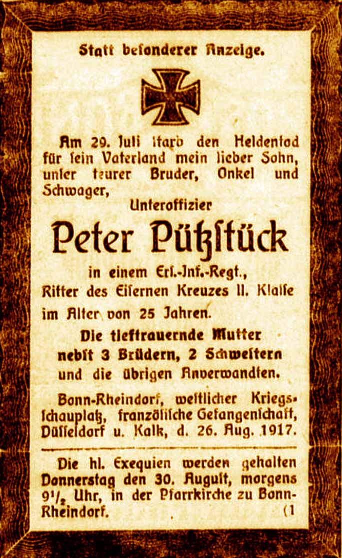 Anzeige im General-Anzeiger vom 27. August 1917