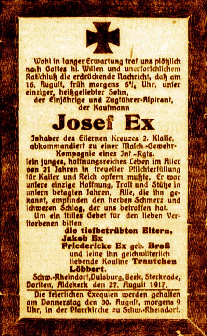 Anzeige im General-Anzeiger vom 27. August 1917