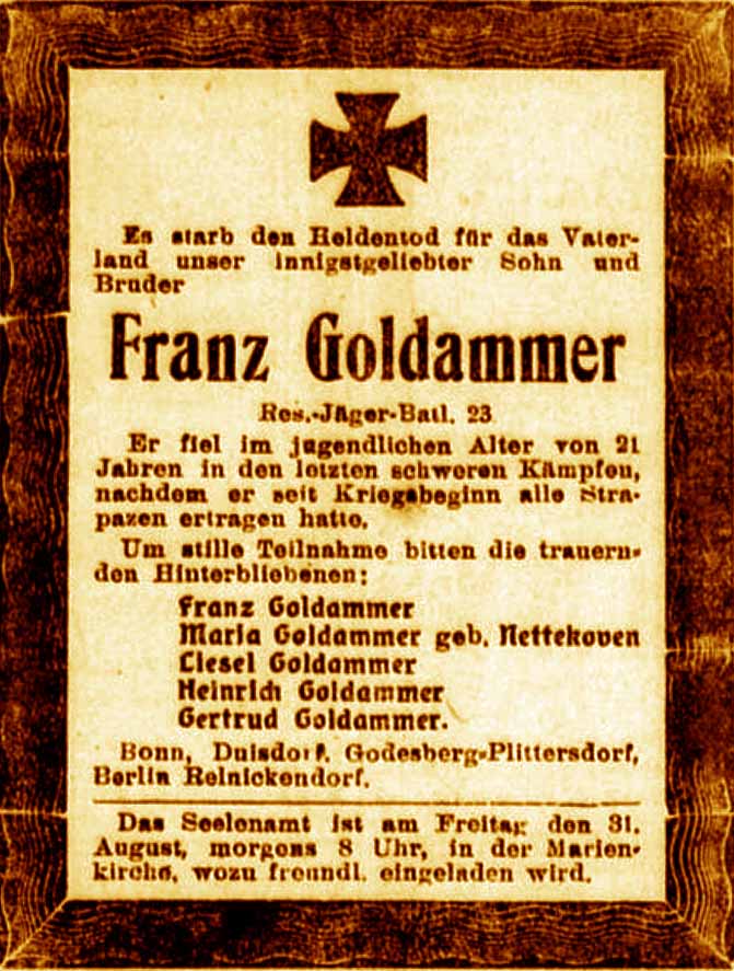 Anzeige im General-Anzeiger vom 28. August 1917