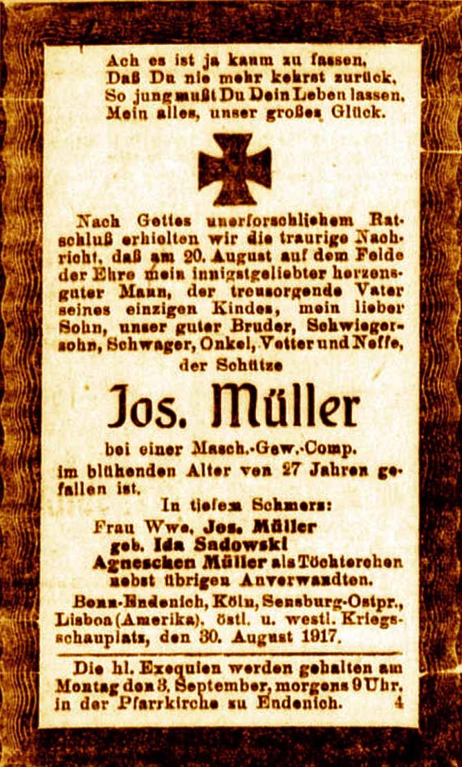 Anzeige im General-Anzeiger vom 30. August 1917