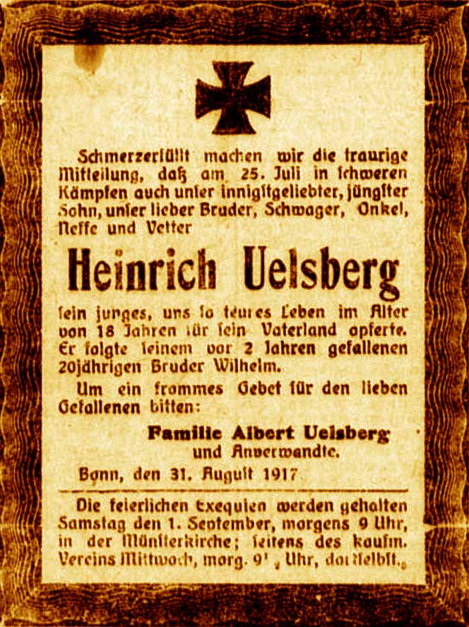 Anzeige im General-Anzeiger vom 31. August 1917