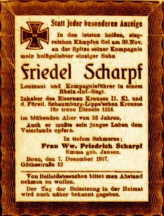 Anzeige im General-Anzeiger vom 9. Dezember 1917