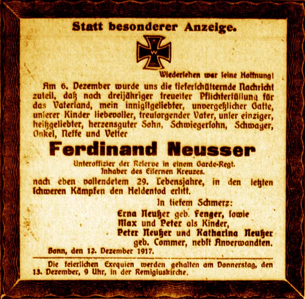 Anzeige im General-Anzeiger vom 12. Dezember 1917