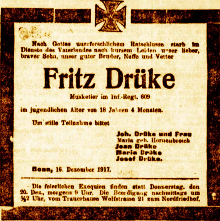 Anzeige in der Deutschen Reichs-Zeitung vom 18. Dezember 1917