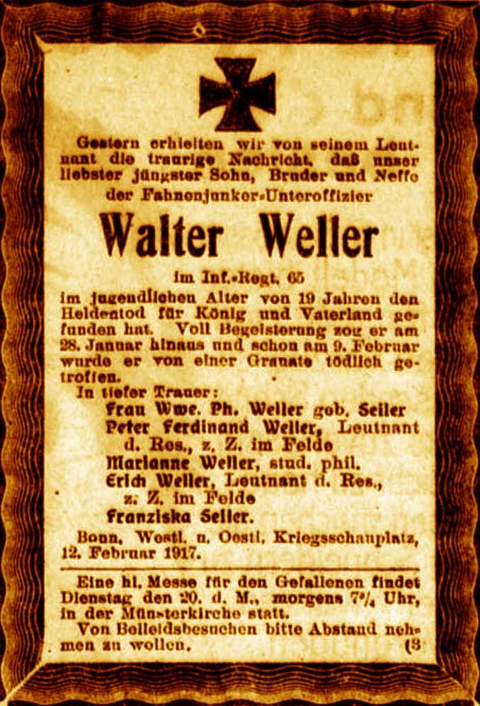 Anzeige im General-Anzeiger vom 14. Februar 1917