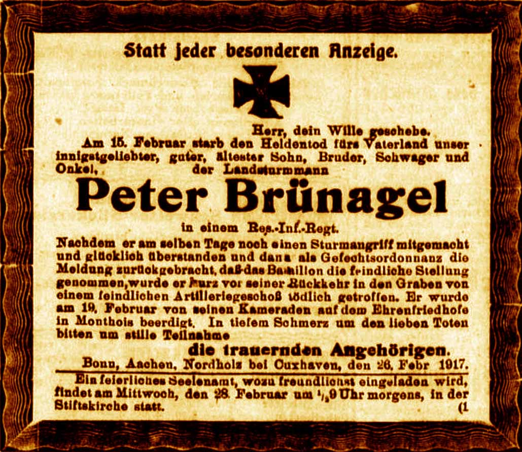 Anzeige im General-Anzeiger vom 26. Februar 1917