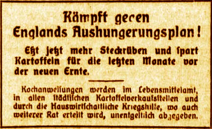 Anzeige, die am 13. Januar 1917 in allen Bonner Zeitungen erschien