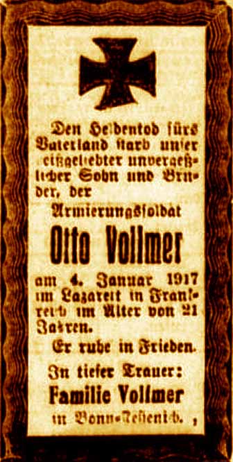 Anzeige im General-Anzeiger vom 15. Januar 1917