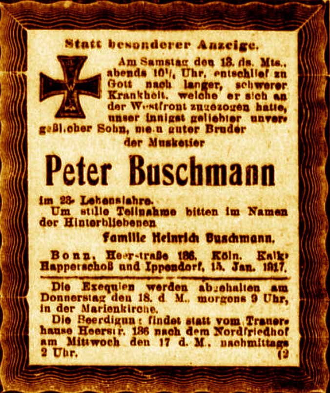 Anzeige im General-Anzeiger vom 16. Januar 1917