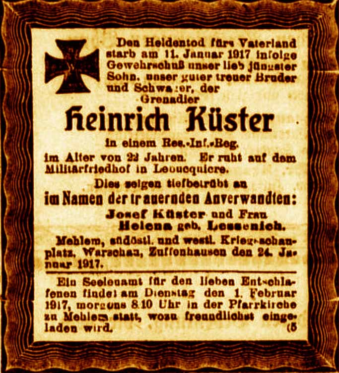 Anzeige im General-Anzeiger vom 26. Januar 1917
