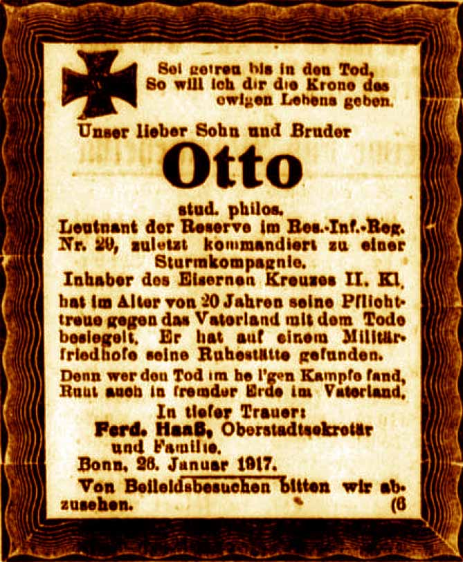Anzeige im General-Anzeiger vom 27. Januar 1917