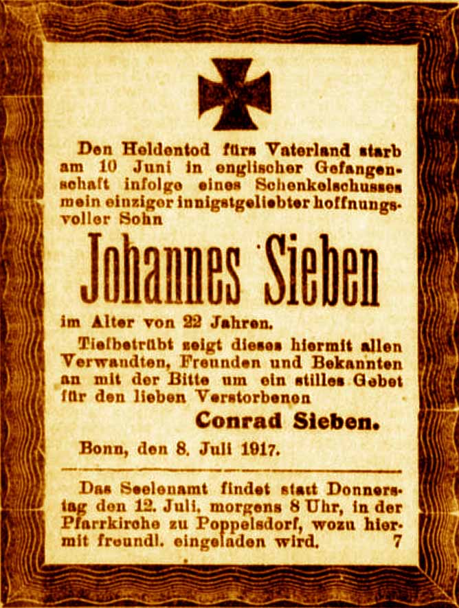 Anzeige im General-Anzeiger vom 8. Juli 1917
