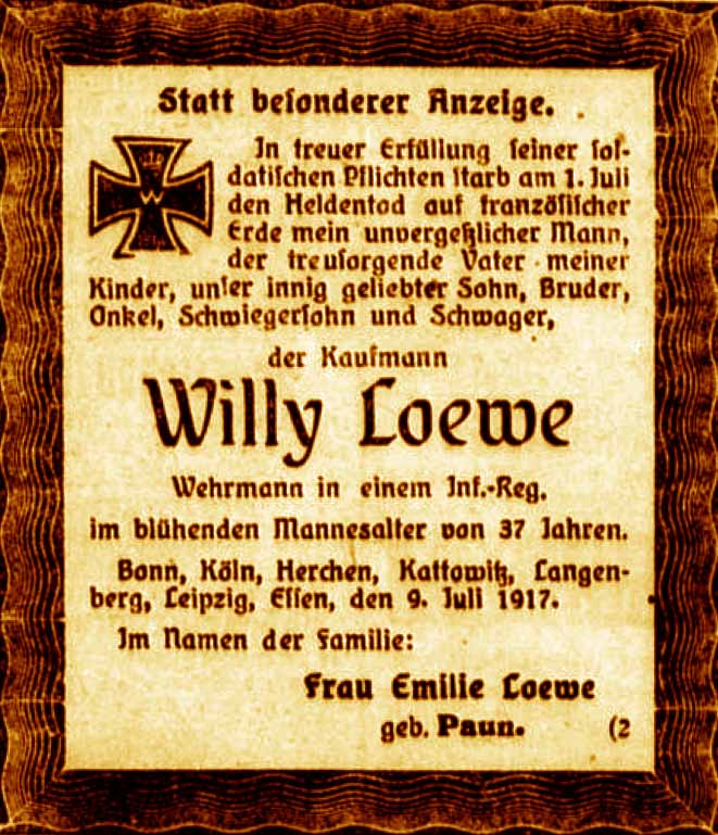 Anzeige im General-Anzeiger vom 10. Juli 1917